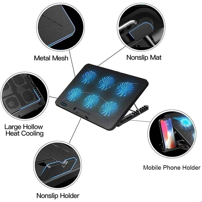 13-17inch Laptop Cooling Pad With 6 Quiet Fans, 6 Height Wind Speed - Image 10