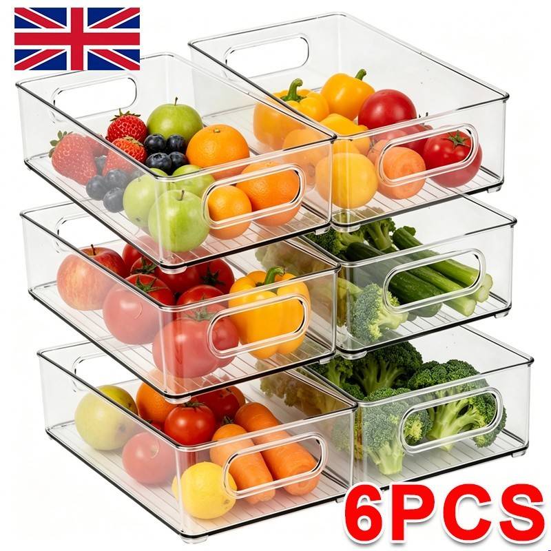 6PCS Fridge Organiser Stackable Storage Box Transparent Container For Kitchen UK - Image 3