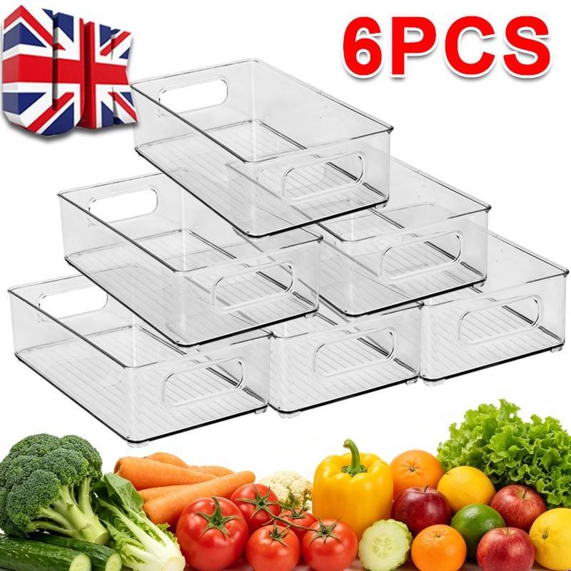 6PCS Fridge Organiser Stackable Storage Box Transparent Container For Kitchen UK - Image 9