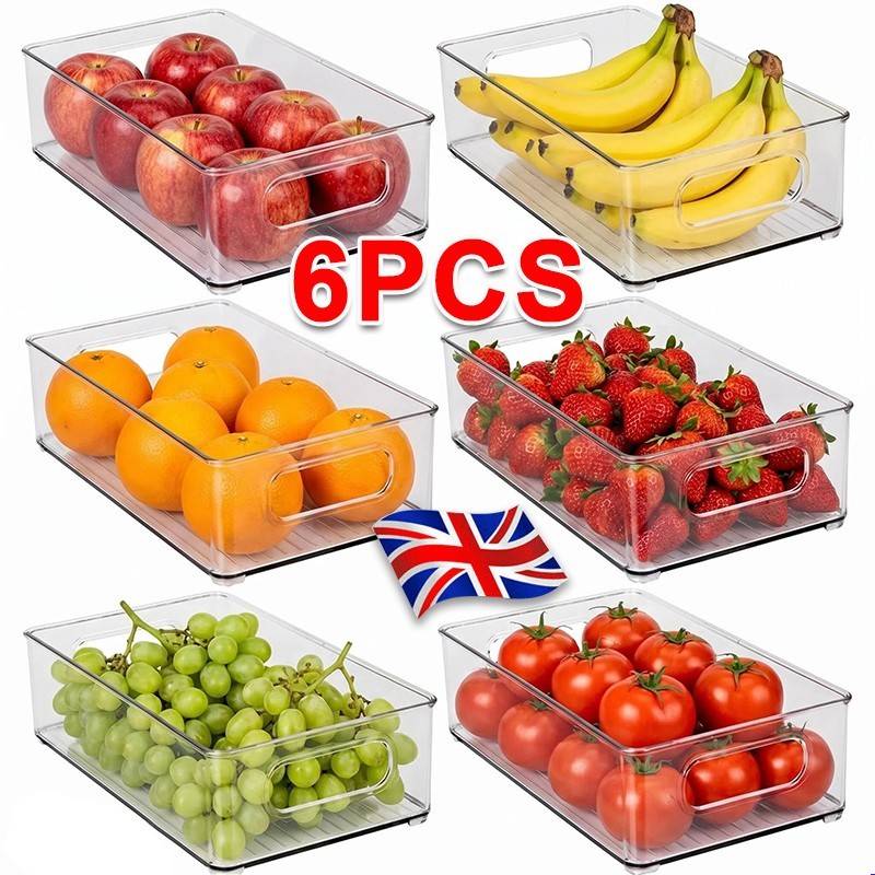 6PCS Fridge Organiser Stackable Storage Box Transparent Container For Kitchen UK - Image 8