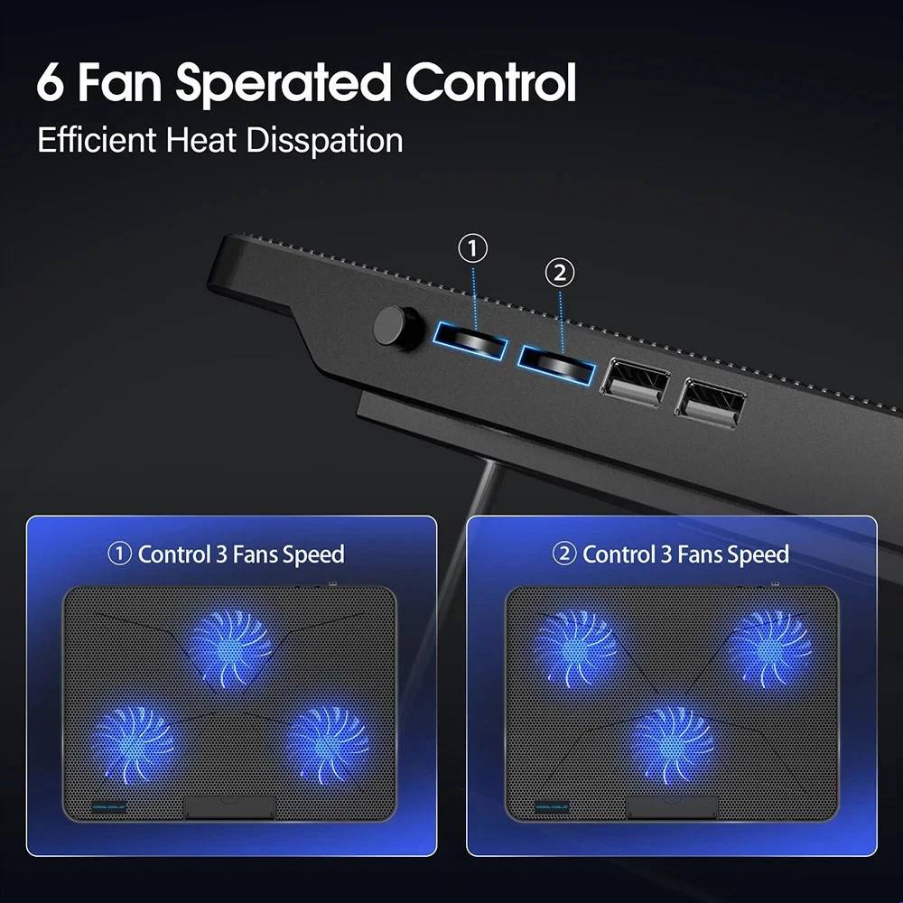 13-17inch Laptop Cooling Pad With 6 Quiet Fans, 6 Height Wind Speed - Image 4