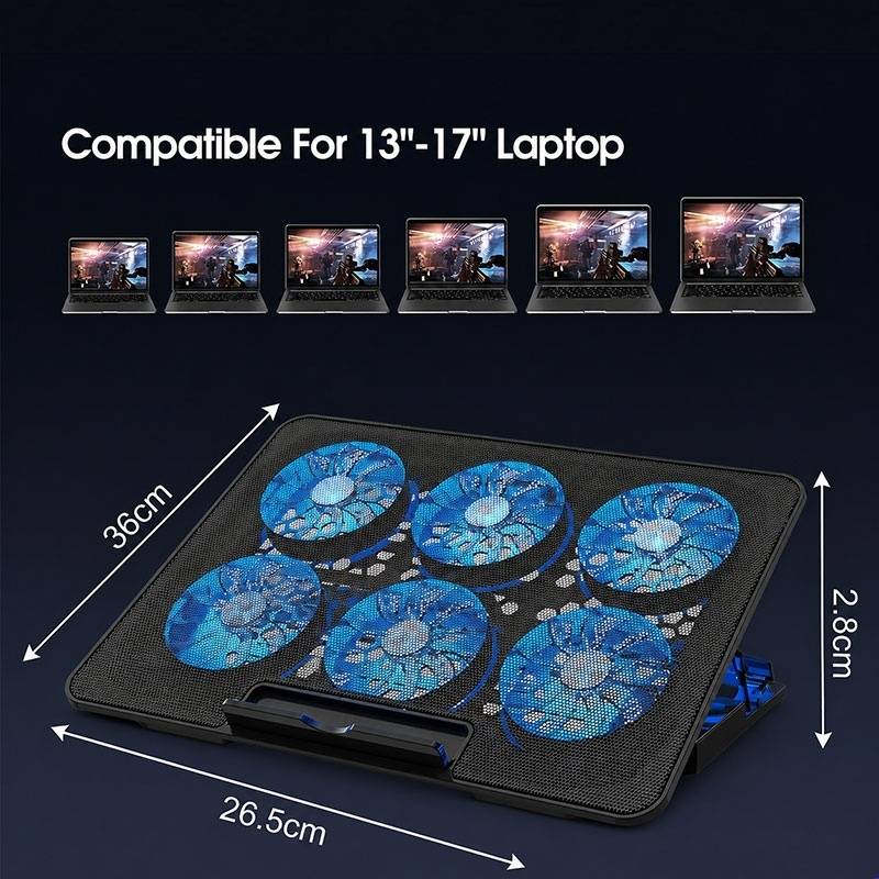 13-17inch Laptop Cooling Pad With 6 Quiet Fans, 6 Height Wind Speed