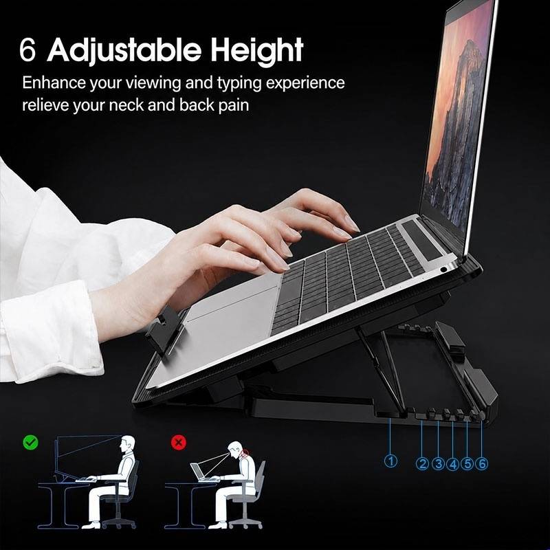 13-17inch Laptop Cooling Pad With 6 Quiet Fans, 6 Height Wind Speed - Image 2